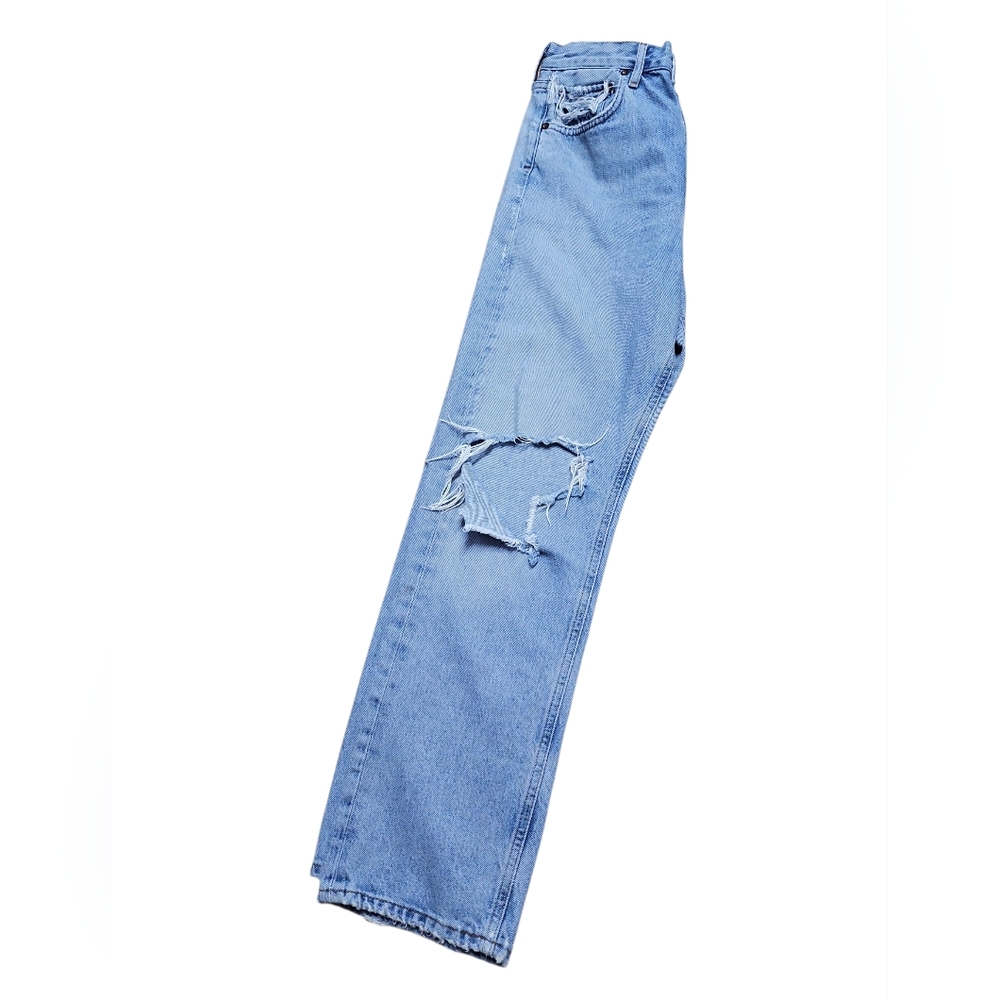AGOLDE High Rise 100% Cotton Sz 25 Distressed Destroyed Ripped Knee Jeans - Picture 2 of 7
